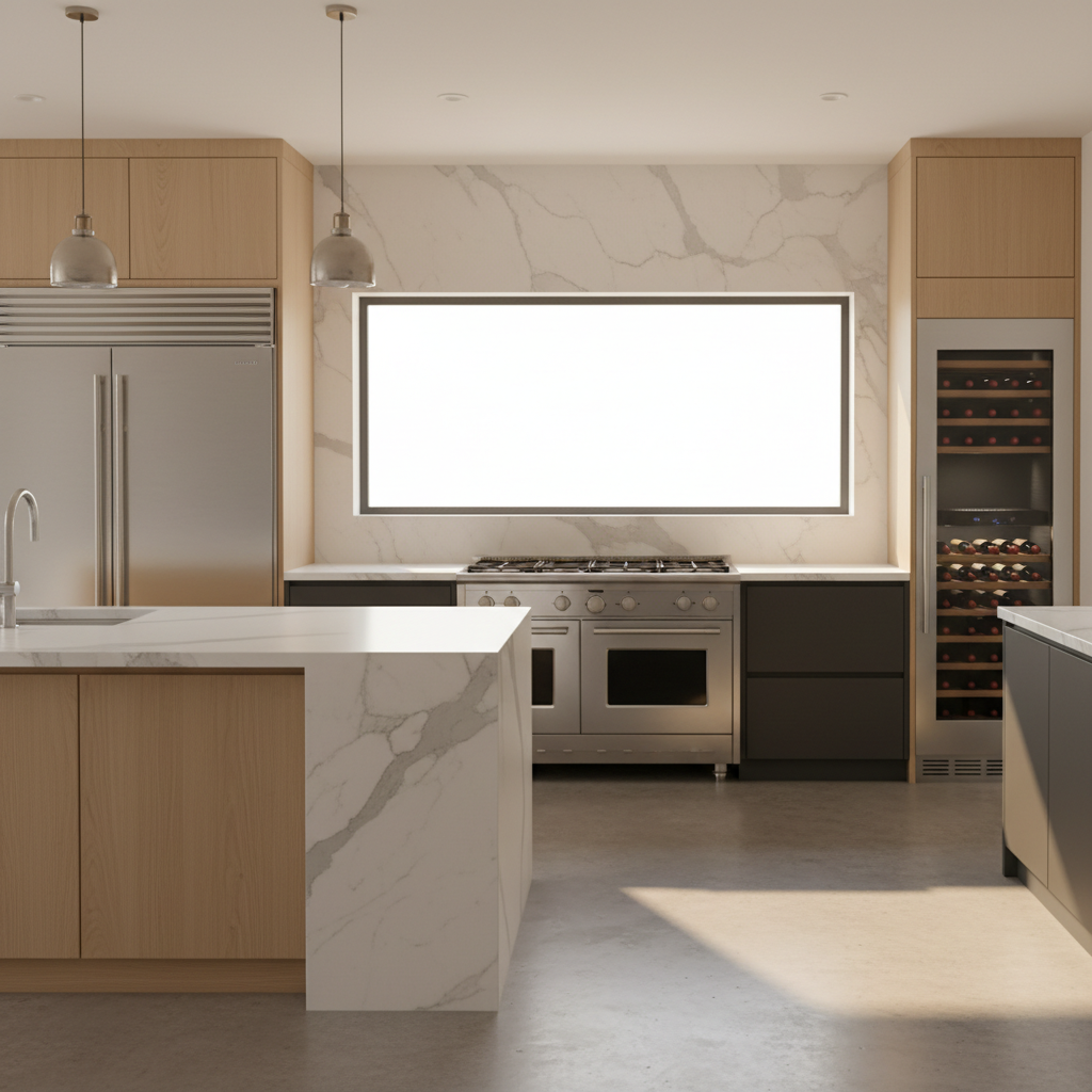 Luxury kitchen with premium Bosch-style appliances